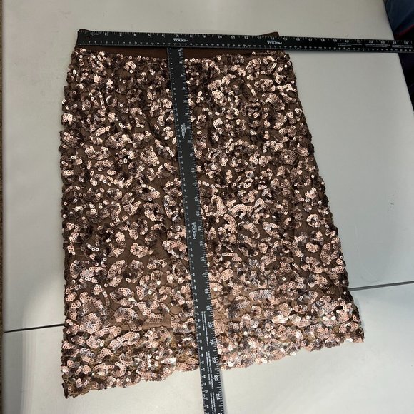 BCBG MaxAzria Skirt Medium Bronze Sequin Mesh Dorshea Pencil Glam Stretch New - Picture 2 of 10